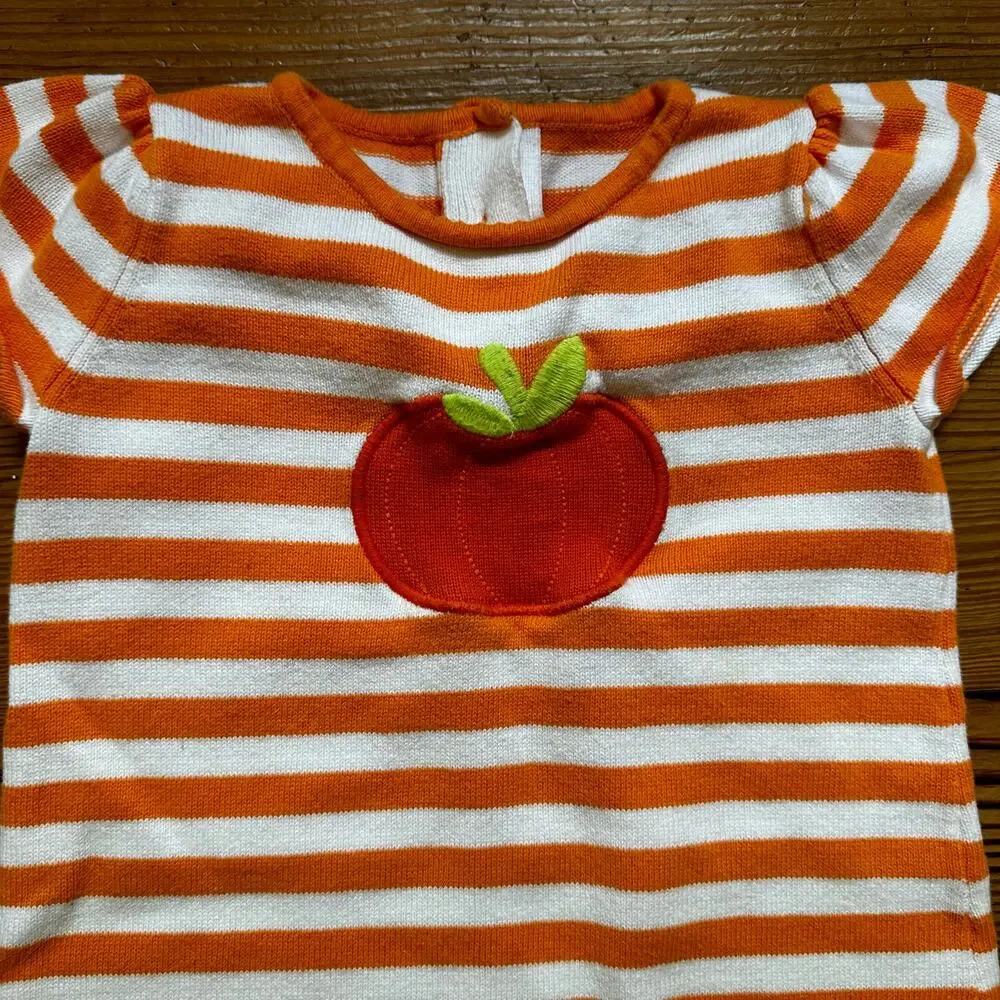 Gymboree orange white striped pumpkin knit short sleeve dress SIZE 4T‎